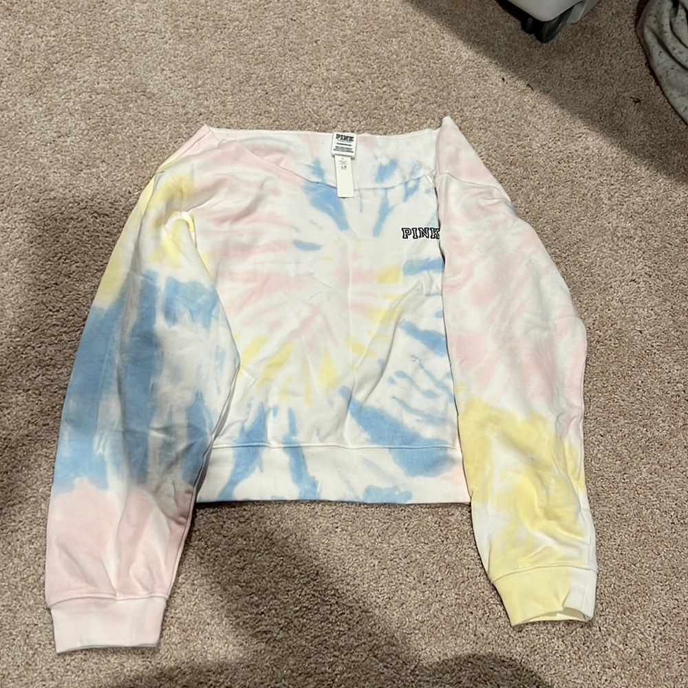 Pink by Victoria’s Secret off the shoulder sweatshirt. XL tie dye.